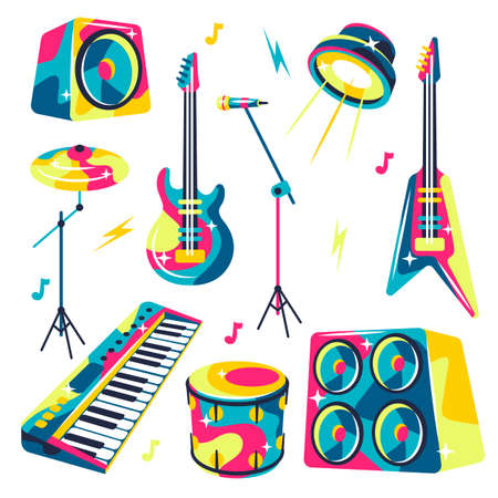 Set of musical instruments. Music party or rock concert illustration.のイラスト素材
