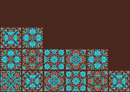 Italian ceramic tile pattern. Mediterranean porcelain pottery. Ethnic folk ornament. Mexican talavera, portuguese azulejo or spanish majolica.のイラスト素材