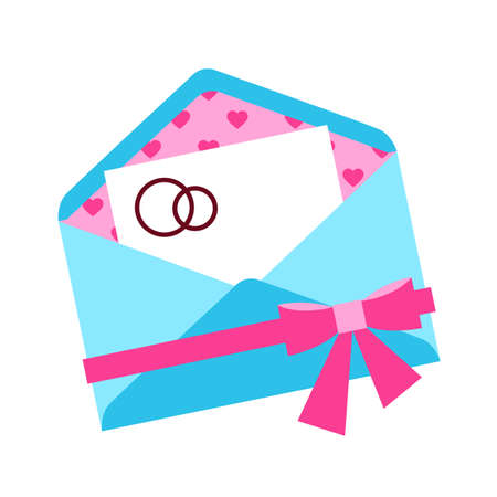 Illustration of wedding invitation letter. Romantic stylized icon, symbol of marriage.のイラスト素材