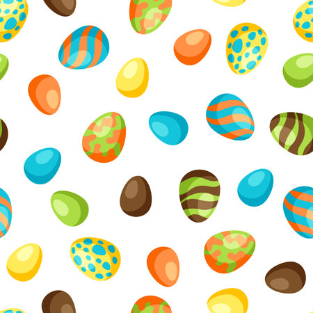 Happy Easter seamless pattern with eggs. Decorative symbols and objects.のイラスト素材
