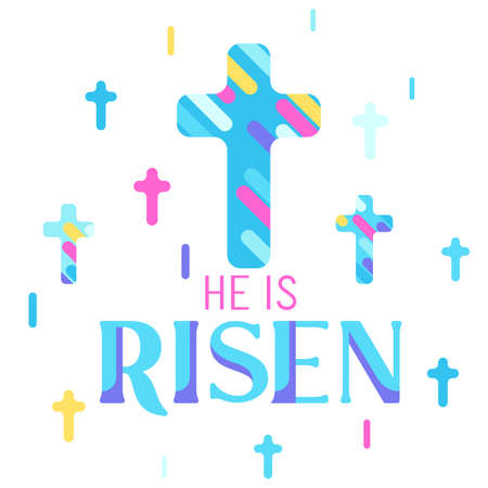 He is risen. Happy Easter greeting card. Illustration with religious symbol of faith.のイラスト素材