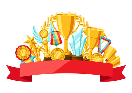 Awards and trophy illustration. Reward background for sports or corporate competitions.のイラスト素材