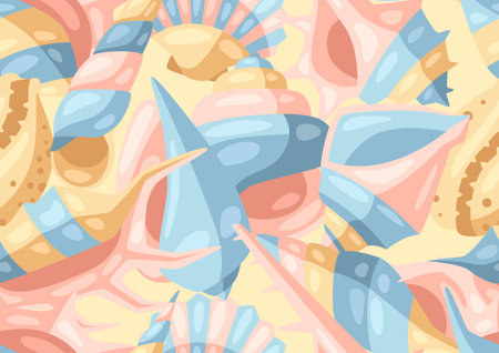Seamless pattern with seashells. Tropical underwater mollusk shells decorative illustration.のイラスト素材