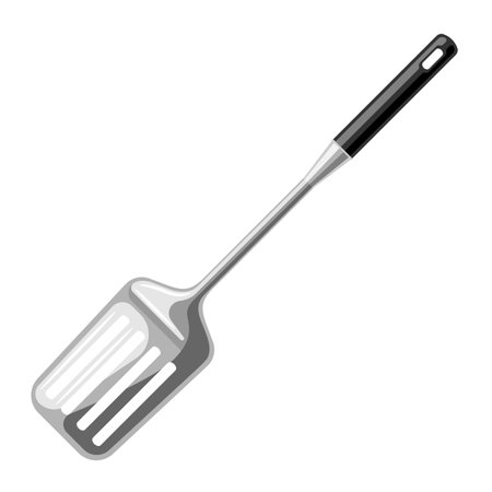 Illustration of steel cooking spatula. Stylized kitchen and restaurant utensil item.のイラスト素材