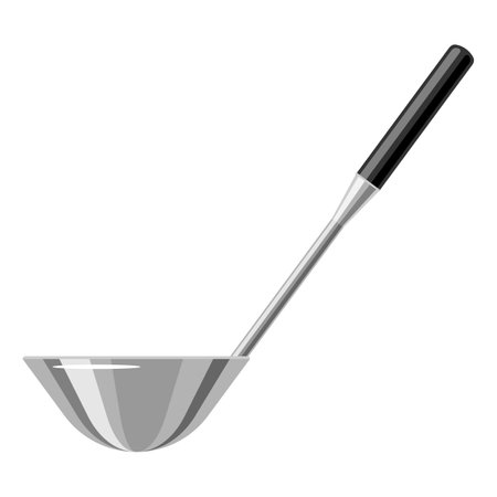 Illustration of steel cooking ladle. Stylized kitchen and restaurant utensil item.のイラスト素材