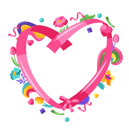 Happy Valentine Day ribbon frame. Holiday background with flowers.のイラスト素材
