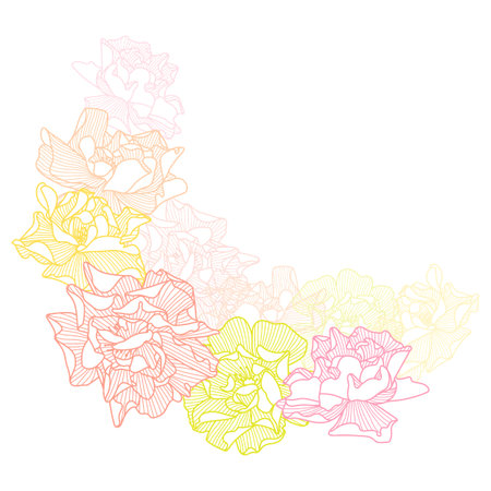 Frame with delicate roses. Beautiful decorative stylized summer flowers.のイラスト素材
