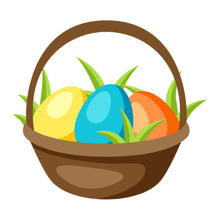 Happy Easter basket with eggs. Decorative symbols for holiday.のイラスト素材