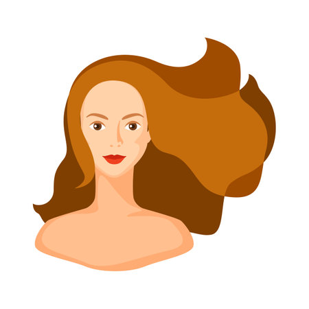 Illustration of girl with brown hair. Woman silhouette concept emblem for beauty or hairdressing salon.のイラスト素材