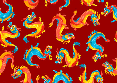 Seamless pattern with Chinese dragons. Traditional China symbol. Asian mythological animals.のイラスト素材