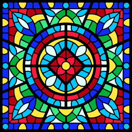 Stained-glass window with colored piece. Decorative mosaic ceramic tile pattern.のイラスト素材