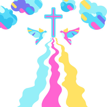 Happy Easter illustration with cross. Religious symbol of faith.のイラスト素材