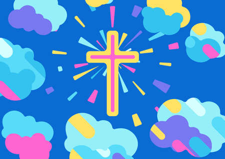 Happy Easter illustration with cross. Religious symbol of faith.のイラスト素材