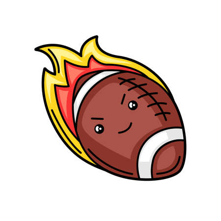 Kawaii illustration of burning rugby ball. Cute funny sport characters.のイラスト素材