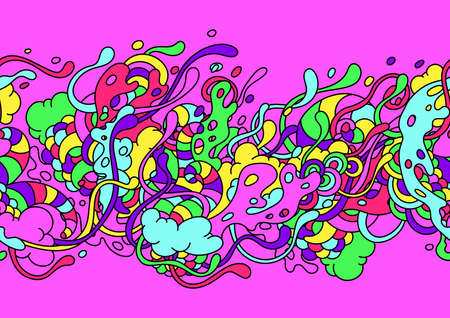 Seamless pattern with slime and tentacles. Urban colorful abstract cartoon background.のイラスト素材