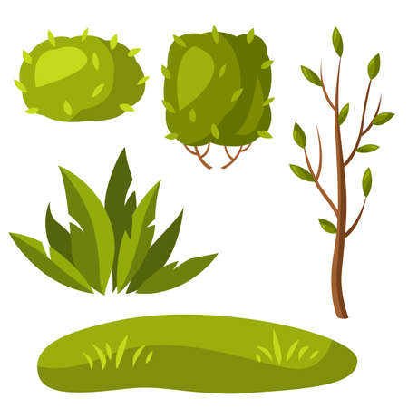Set of tree and bushes. Seasonal garden illustration.のイラスト素材