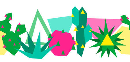 Seamless pattern with cacti and succulents. Abstract plants in geometric style.のイラスト素材
