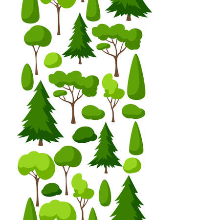 Seamless pattern with trees, spruces and bushes. Summer or spring landscape. Seasonal nature illustration.のイラスト素材