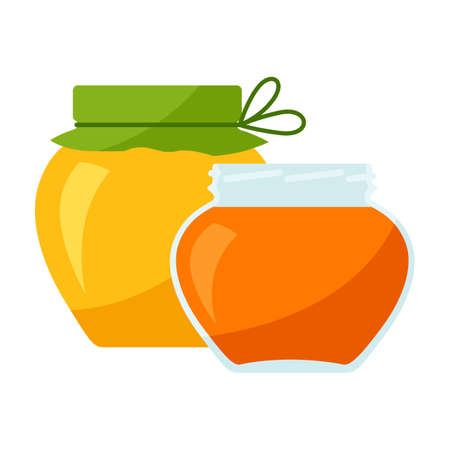 Illustration of jars with honey. Image or icon for food or production.のイラスト素材