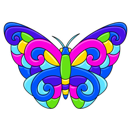 Decorative ornamental stylized butterfly. Mexican ceramic cute naive art. Ethnic decorative insect. Traditional folk ornament.のイラスト素材
