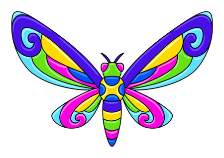 Decorative ornamental stylized butterfly. Mexican ceramic cute naive art. Ethnic decorative insect. Traditional folk ornament.のイラスト素材