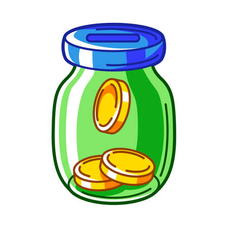 Illustration of bank with coins. Banking and finance icon. Economy and commerce stylized image.のイラスト素材