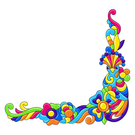 Decorative frame with tropical birds. Mexican ceramic cute naive art. Ethnic decorative objects. Traditional folk floral ornament.のイラスト素材