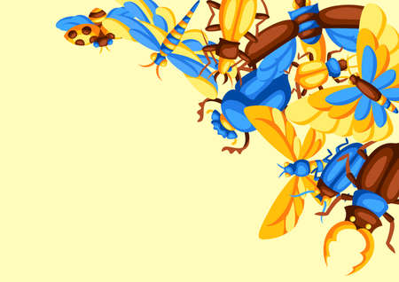 Background with insects. Stylized decorative butterflies, beetles and dragonflies.のイラスト素材