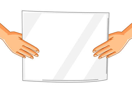 Illustration of hands with banner. Picket sign or protest placard on demonstration or protest. People holding blank demonstration poster.のイラスト素材