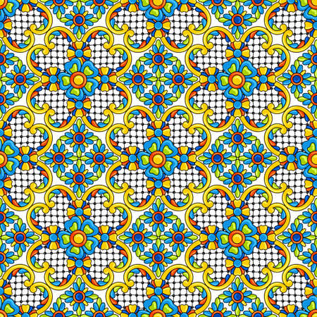 Mexican talavera pattern. Decorative with ornamental flowers.のイラスト素材