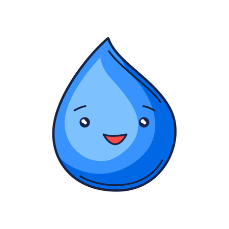 Illustration of cute kawaii rain drop. Funny seasonal child illustration. Cartoon stylized character.のイラスト素材