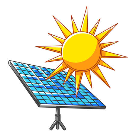 Illustration of solar panel and sun. Ecology icon or image for environment protection.のイラスト素材