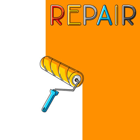 Illustration of roller painting wall. Background for construction industry and business.のイラスト素材