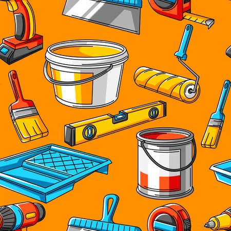 Seamless pattern with repair working tools. Equipment for construction industry and business.のイラスト素材