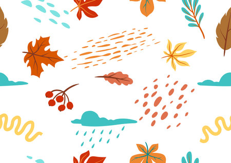 Seamless floral pattern with autumn foliage. Background of falling abstract leaves.のイラスト素材