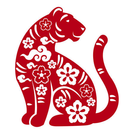 Illustration of tiger oriental symbol of 2022. Happy Chinese New Year lunar calendar animal. Asian tradition element.のイラスト素材