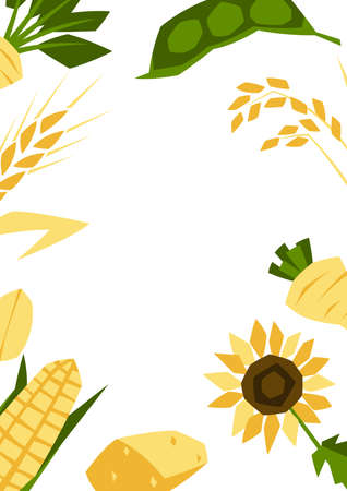 Background with agricultural crops. Harvesting stylized illustration. Vegetables and cereals.のイラスト素材