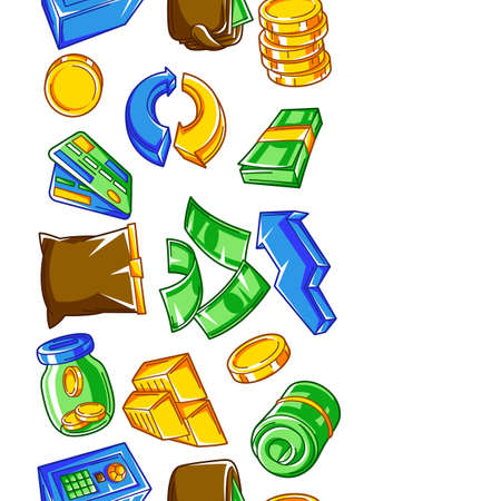 Banking seamless pattern with money icons. Business background with finance items. Economy and commerce stylized image.のイラスト素材