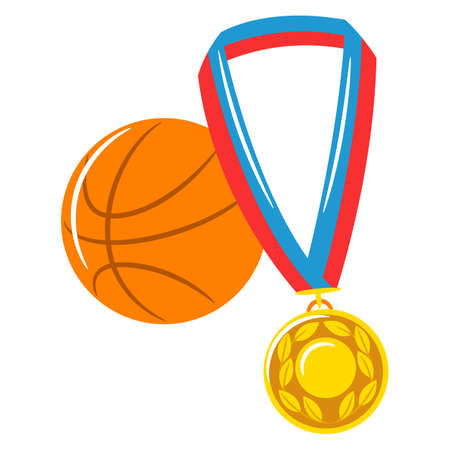 Basketball ball illustration with medal. Stylized image for sports or schoolのイラスト素材