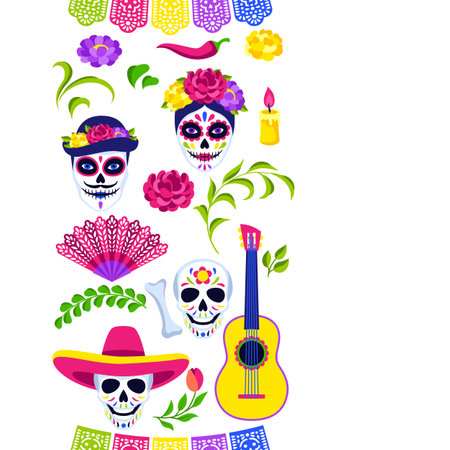 Day of the Dead pattern. Dia de los muertos. Mexican celebration.のイラスト素材