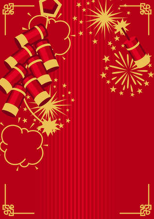 Happy Chinese New Year greeting card. Background with oriental symbols. Asian tradition elements.のイラスト素材