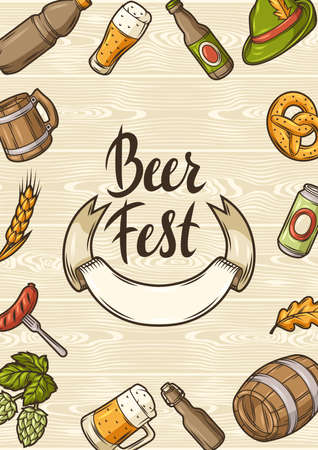 Illustration for beer festival or Oktoberfest. Background design for pub or bar menu and flyers.のイラスト素材