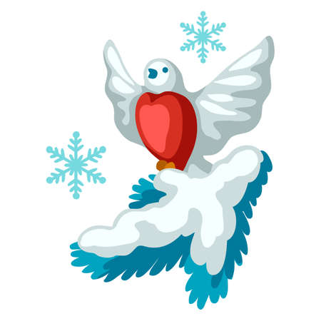 Cute bullfinch on spruce branch. Winter stylized illustration. Merry Christmas celebration and holiday.のイラスト素材