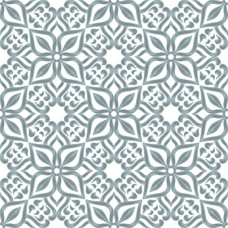 Portuguese azulejo ceramic tile seamless pattern. Mediterranean traditional ornament. Italian pottery or spanish majolica. Baroque damask background with vintage scroll leaves.のイラスト素材
