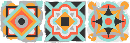 Ceramic tile abstract pattern. Geometric simple motif. Ethnic folk ornament. Mexican talavera,...