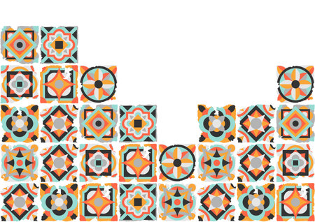 Ceramic tile abstract pattern. Geometric simple motif. Ethnic folk ornament. Mexican talavera,...