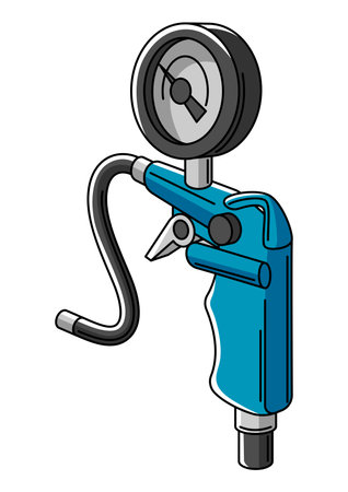 Illustration of car tire inflation pump. Auto center repair item. Business icon. Transport service image for advertising.のイラスト素材