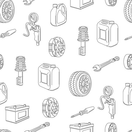 Car service seamless pattern. Auto center repair background for advertising with transport items. Business design.のイラスト素材