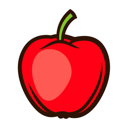 Illustration of fresh ripe apple. Autumn harvest of fruits. Food item for farms, markets and shops. Icon or promotional image.のイラスト素材