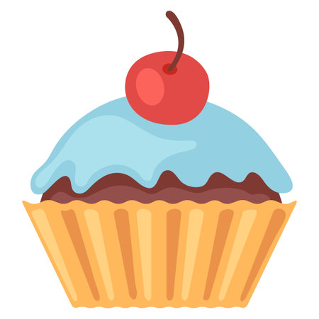 Illustration of cupcake. Food item for bars, restaurants and shops. Icon or promotional image.